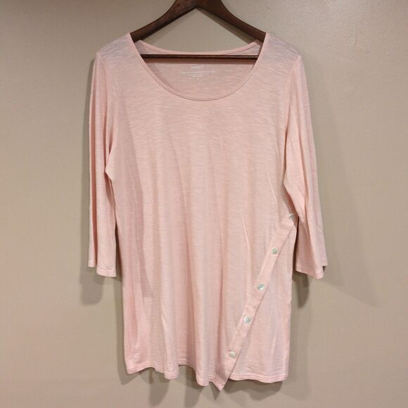 J. Jill Tops - J.Jill Pure Jill Asymmetric Button Tunic Womens M Pink Cotton Modal 3/4 Sleeve